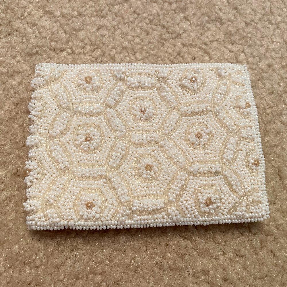 Antique beaded pearl satin wallet